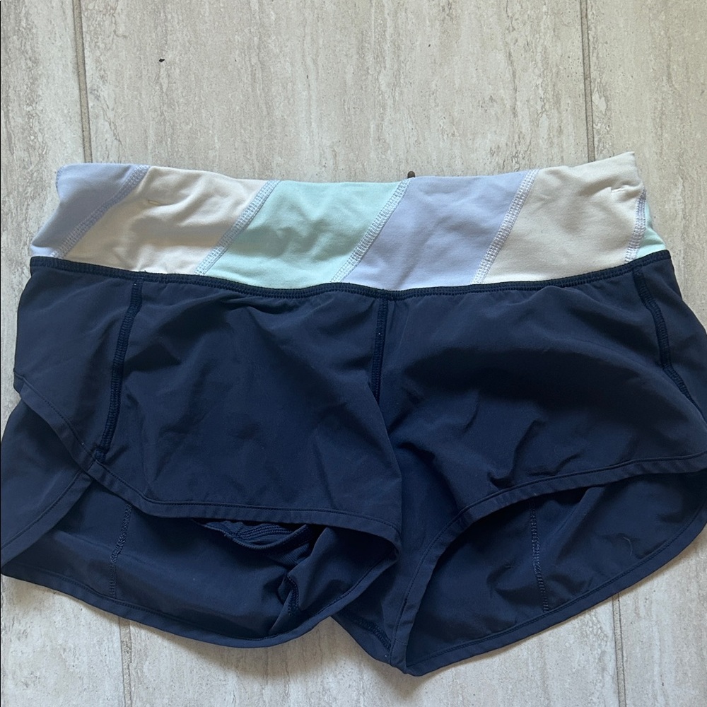 lululemon athletica Navy Shorts with Pastel Striped Waistband